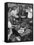 Young Married Couples Enjoying a Backyard Buffet Feast , Featuring Spaghetti-Nina Leen-Framed Stretched Canvas