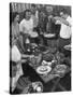 Young Married Couples Enjoying a Backyard Buffet Feast , Featuring Spaghetti-Nina Leen-Stretched Canvas