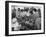 Young Married Couples Enjoying a Backyard Buffet Feast on Picnic Table-null-Framed Photographic Print