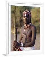 Young Masai Morani or Warrior with Henna-Ed Hair and Beadwork, Laikipia, Kenya, East Africa, Africa-Louise Murray-Framed Photographic Print