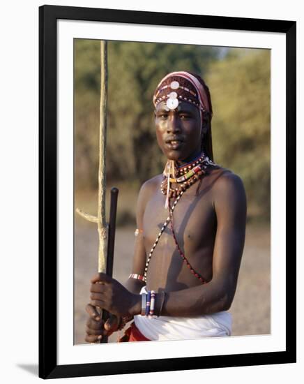 Young Masai Morani or Warrior with Henna-Ed Hair and Beadwork, Laikipia, Kenya, East Africa, Africa-Louise Murray-Framed Photographic Print
