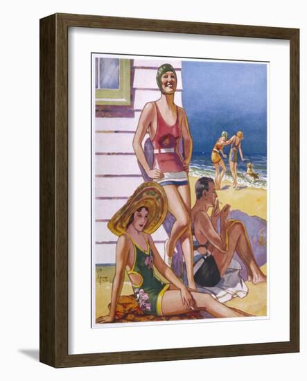 Young Men and Women Smoking and Enjoying Themselves on the Beach-null-Framed Art Print