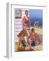 Young Men and Women Smoking and Enjoying Themselves on the Beach-null-Framed Art Print