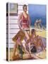 Young Men and Women Smoking and Enjoying Themselves on the Beach-null-Stretched Canvas