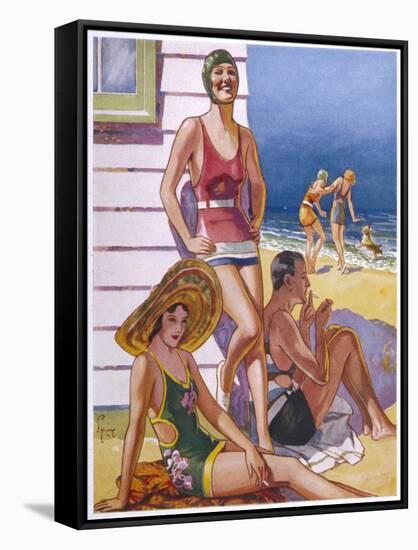 Young Men and Women Smoking and Enjoying Themselves on the Beach-null-Framed Stretched Canvas