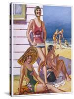 Young Men and Women Smoking and Enjoying Themselves on the Beach-null-Stretched Canvas