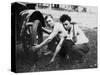 Young Men Change a Tire on an Automobile, Ca. 1918-null-Stretched Canvas