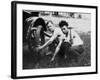 Young Men Change a Tire on an Automobile, Ca. 1918-null-Framed Photographic Print