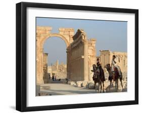 Young Men on Camels, Monumental Arch, Archaelogical Ruins, Palmyra, Syria-Christian Kober-Framed Photographic Print