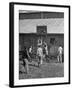 Young Men Playing Basketball with a Homemade Basket in a Farmyard-null-Framed Photographic Print