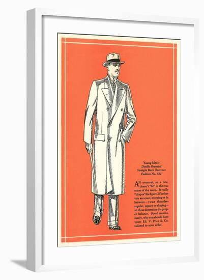 Young Men's Double-Breasted Straight Back Overcoat-null-Framed Art Print