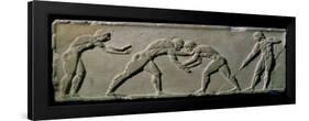 Young Men Wrestling, from a Statue Base Found in the Dipylon Cemetery, Athens, c.510 BC-Greek-Framed Giclee Print