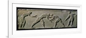 Young Men Wrestling, from a Statue Base Found in the Dipylon Cemetery, Athens, c.510 BC-Greek-Framed Giclee Print