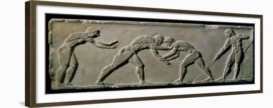 Young Men Wrestling, from a Statue Base Found in the Dipylon Cemetery, Athens, c.510 BC-Greek-Framed Giclee Print