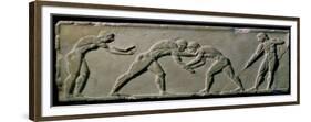 Young Men Wrestling, from a Statue Base Found in the Dipylon Cemetery, Athens, c.510 BC-Greek-Framed Giclee Print