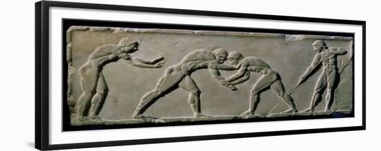 Young Men Wrestling, from a Statue Base Found in the Dipylon Cemetery, Athens, c.510 BC-Greek-Framed Giclee Print