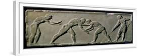 Young Men Wrestling, from a Statue Base Found in the Dipylon Cemetery, Athens, c.510 BC-Greek-Framed Giclee Print