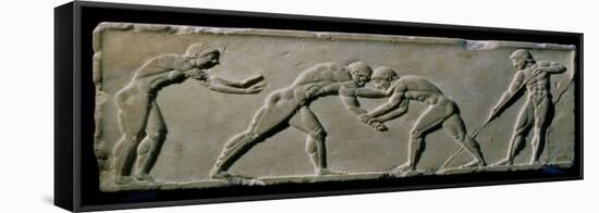 Young Men Wrestling, from a Statue Base Found in the Dipylon Cemetery, Athens, c.510 BC-Greek-Framed Stretched Canvas