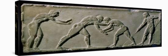 Young Men Wrestling, from a Statue Base Found in the Dipylon Cemetery, Athens, c.510 BC-Greek-Stretched Canvas