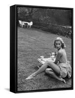 Young Model Wearing a Short, Striped Nightgown with Bottoms Attached Underneath-Nina Leen-Framed Stretched Canvas
