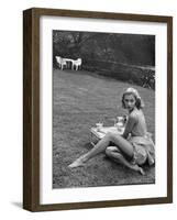 Young Model Wearing a Short, Striped Nightgown with Bottoms Attached Underneath-Nina Leen-Framed Photographic Print