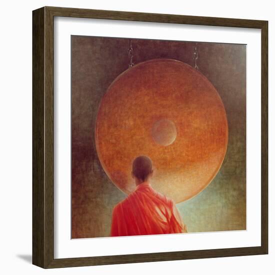 Young Monk with Gong-Lincoln Seligman-Framed Giclee Print