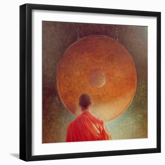 Young Monk with Gong-Lincoln Seligman-Framed Giclee Print