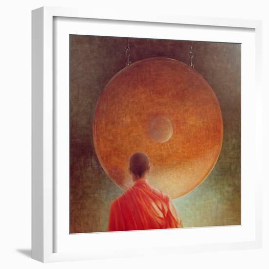 Young Monk with Gong-Lincoln Seligman-Framed Giclee Print