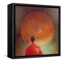 Young Monk with Gong-Lincoln Seligman-Framed Stretched Canvas