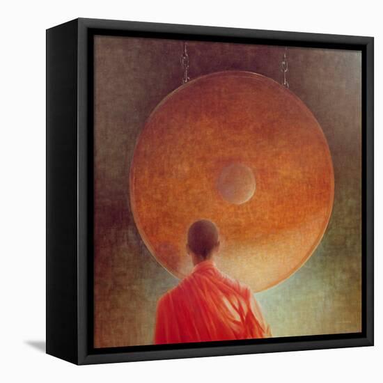 Young Monk with Gong-Lincoln Seligman-Framed Stretched Canvas