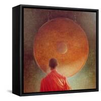 Young Monk with Gong-Lincoln Seligman-Framed Stretched Canvas