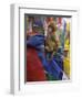 Young Monkey Sitting on Prayer Flags Tied on a Pole, Darjeeling, India-Eitan Simanor-Framed Photographic Print