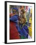 Young Monkey Sitting on Prayer Flags Tied on a Pole, Darjeeling, India-Eitan Simanor-Framed Photographic Print