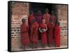 Young Monks in Red Robes with Alms Woks, Myanmar-Keren Su-Framed Stretched Canvas