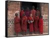 Young Monks in Red Robes with Alms Woks, Myanmar-Keren Su-Framed Stretched Canvas