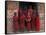 Young Monks in Red Robes with Alms Woks, Myanmar-Keren Su-Framed Stretched Canvas