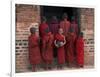 Young Monks in Red Robes with Alms Woks, Myanmar-Keren Su-Framed Photographic Print