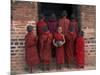 Young Monks in Red Robes with Alms Woks, Myanmar-Keren Su-Mounted Photographic Print