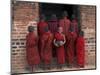 Young Monks in Red Robes with Alms Woks, Myanmar-Keren Su-Mounted Photographic Print