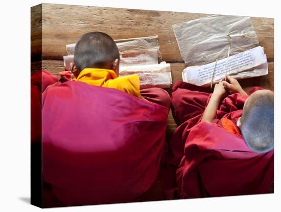 Young Monks Studying, Chimi Lhakhang Monastery, Pana, Bhutan-Peter Adams-Stretched Canvas
