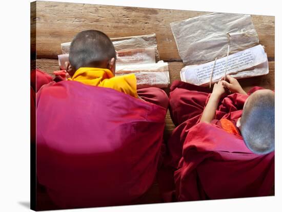 Young Monks Studying, Chimi Lhakhang Monastery, Pana, Bhutan-Peter Adams-Stretched Canvas