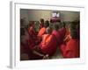 Young Monks Watch a Bollywood Movie at a Monastery-null-Framed Photographic Print