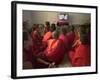 Young Monks Watch a Bollywood Movie at a Monastery-null-Framed Photographic Print