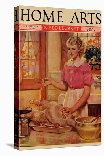 Young Mother Sews Up a Turkey-null-Stretched Canvas