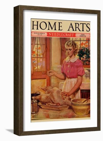 Young Mother Sews Up a Turkey-null-Framed Art Print