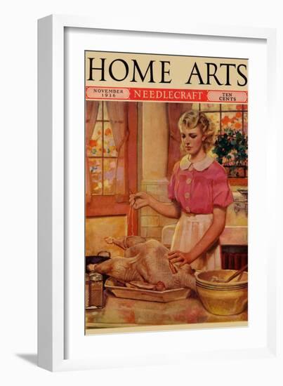 Young Mother Sews Up a Turkey-null-Framed Art Print