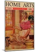 Young Mother Sews Up a Turkey-null-Mounted Art Print