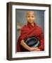 Young Myanmar Buddhist Monk Smiles Broadly as He Waits for Donations Early on a Yangon Street-null-Framed Photographic Print