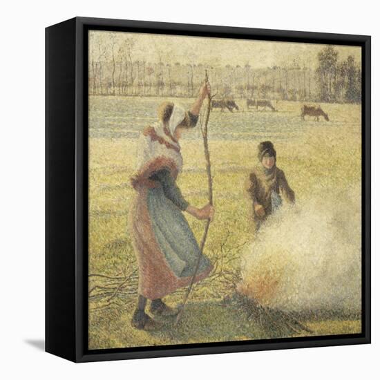 Young Peasant Fire, Frost, or the Burning of Fields-Camille Pissarro-Framed Stretched Canvas