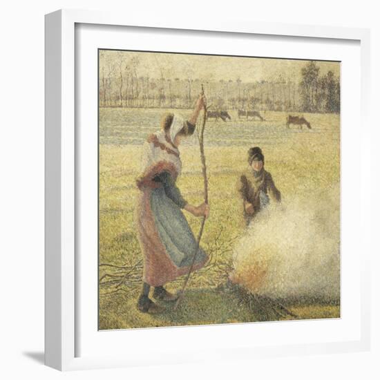 Young Peasant Fire, Frost, or the Burning of Fields-Camille Pissarro-Framed Giclee Print